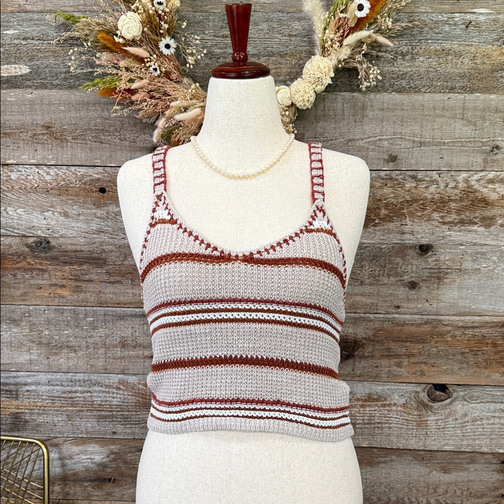 American Eagle Outfitters Cream and Brown Striped Tank Top